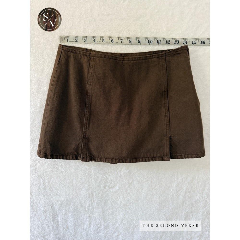 Stradivarius Brown Denim Mini Skort Womens M Academia Minimalist Fall - Picture 7 of 10